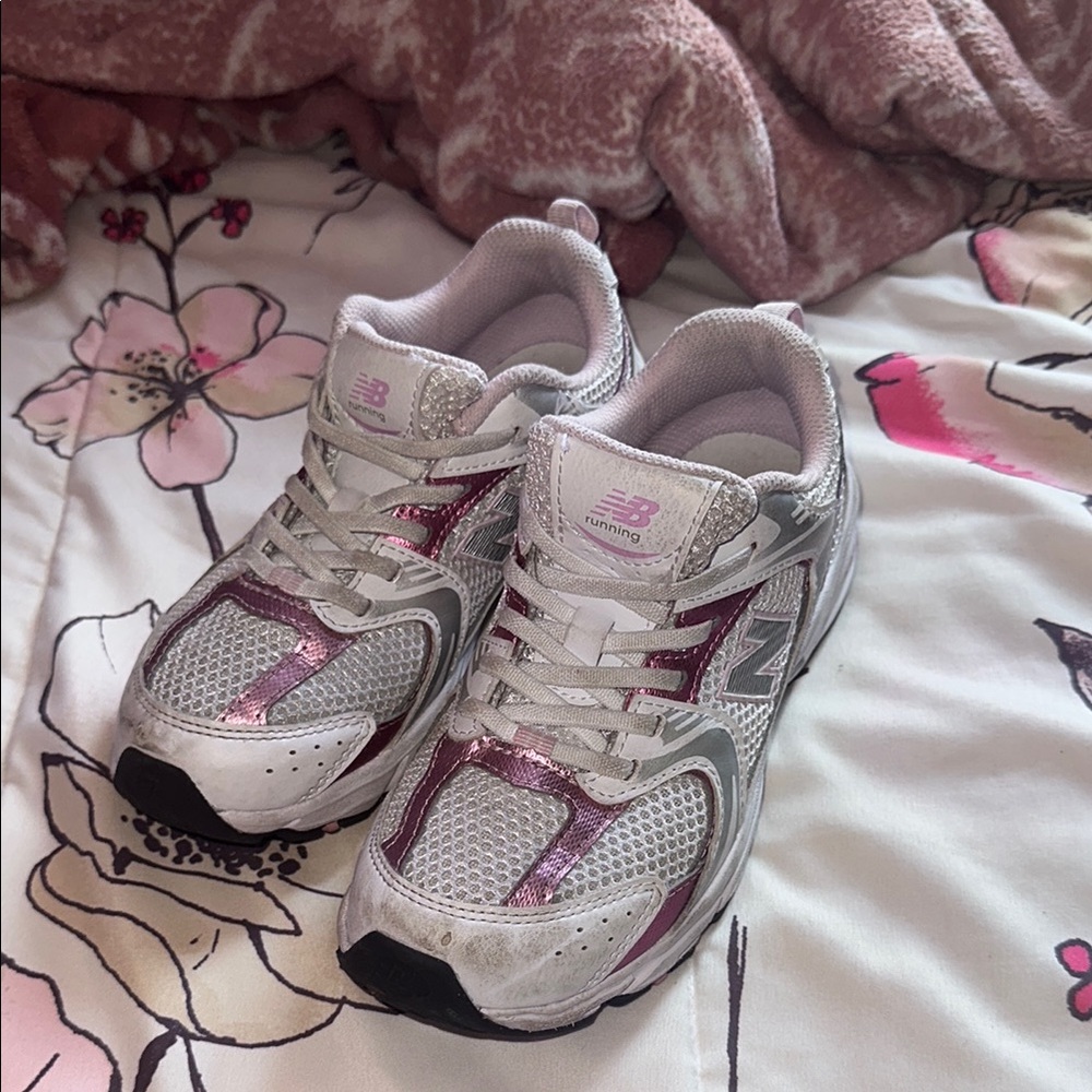 New Balance Women's Pink and Silver Running Shoes